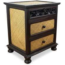 livasia Asian chest of drawers made from solid wood and rattan, furniture handmade in Thailand with unique carvings, cabinet, bedside table