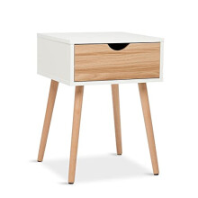 Mondeer Bedside Table, Side Storage Cabinet with 1 Drawer, White and Oak