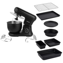 Salter COMBO-9359 Kuro Stand Mixer – Electric Whisk with 7-Piece Stackable Bakeware Set, Dough Hook & Beater Attachments, 6 Speeds/Pulse, Non-Stick