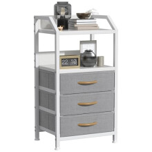 GoaHi Bedside Table, Nightstands with 3 Fabric Drawers and Open Shelf, Modern Sofa End Tables with Wood Top and Metal Frame for Bedroom, Living Room,