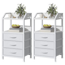 Feonase Set of 2 Bedside Table with 3 Fabric Drawers & Shelf, Nightstand for Bedroom, Living Room, Small Spaces – Metal Frame & Wooden Top, Sofa End