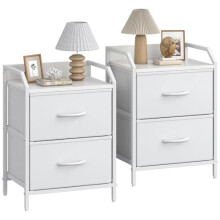 GoaHi White Bedside Tables, Bedside Cabinets Set of 2, Nightstand With Large Capacity Fabric Bedside Drawers, Metal Frame With Wooden Top, 2 Drawer