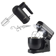Salter Alchemy Black Mixer Set – 1300W Stand Mixer with 5L Bowl & 300W Hand Mixer, Multi-Speed & Turbo Settings, Planetary Mixing, Chrome Beaters &