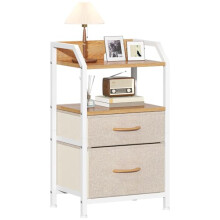 Feonase Bedside Table with 2 Fabric Drawers & Open Shelf - Sturdy Metal Frame Nightstand, Compact End Table for Bedroom, Living Room, Small Spaces,
