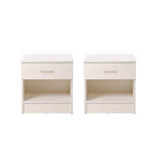 Timber Art Design UK Rio Costa White 2x Bedside Table Cabinet 1 Drawer Storage Unit Nightstand Table Modern Furniture for Living Room, Bedroom,