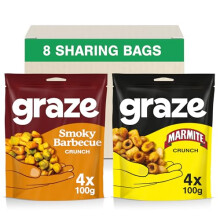 Graze - Marmite and BBQ Snacks - Healthy Alternative for Crisps, Mixed Nuts & Pretzels -Ideal if You Love Corn, Broad Beans and Corn Hoops Savoury