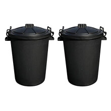 M1SS (Set of 2) 50 Litre Heavy Duty Plastic Clip Lock Lid Bin Indoor or Outdoor Rubbish, Dustbin, Trash, Waste or Storage of Animal Feed. (Black)
