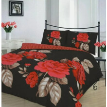 HOMES-LINEN Isabella Printed Floral Duvet Cover Quilt cover Bedding Set with Pillow Case (Black/Red, Single)