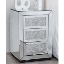Comfy Living Mirrored Bedside Table with 3 Drawers, Diamond Crystal Detail, High Gloss Finish, Modern Bedroom Storage, 40x40x58cm