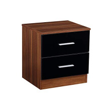 Reflect 2 Drawer Bedside Table | Black Gloss & Walnut | Modern Nightstand for Bedroom Storage | H: 48.5cm x W: 45cm x D: 39.5cm