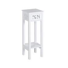 Bedside Table Slim Smart Tall Telephone Narrow End Table With Drawer Wooden Provence Fretwork French Inspired Nightstand For Home Office Bedroom