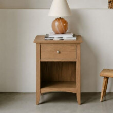 Edward Hopper Bedside Table, 1 Drawer Nightstand with Bottom Shelf | W45cm, D36cm, H61cm | Oak or White | Fully Assembled Bedroom Furniture (oak)
