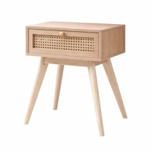 Dylex Rattan Bedside Table Wooden Cabinet, Nightstand Side Table with 1 Drawer Side Table for Living Room, Bedroom