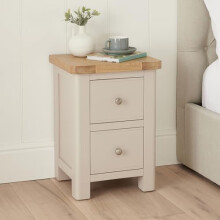 The Furniture Market Marbury Putty Grey Painted | Slim 2 Drawer Bedside Table | Narrow Nightstand for Small Spaces | Solid Wood | Brushed Nickel
