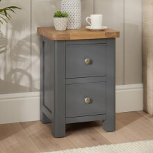 The Furniture Market Marbury Slate Grey Painted | Slim 2 Drawer Bedside Table | Narrow Nightstand for Small Spaces | Solid Wood | Brushed Nickel
