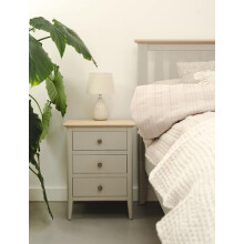 Statement Furniture Pembroke Bedside Table with Pale Oak Top, Modern Nightstand with 3 Drawers, Tarnished Metal Handles | W45cm, D36cm, H59cm | Fully