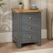 The Furniture Market Marbury Slate Grey | Painted 3 Drawer Bedside Table | Wooden Lamp Side Table | Light Whitewash Oak Top | For Bedroom and Living