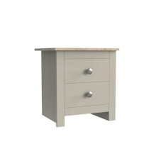 Nera Modern 2 Drawer Bedside Table Nightstand with Sturdy Oak Top Storage Solution for Bedroom (Cream on Oak)