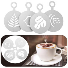 4 Pack Reusable Stainless Steel Coffee Stencils for Latte Art, Cappuccino, Cake & Dessert Decorating – Templates for DIY Beverage & Baking