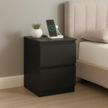 Home Treats Bedside Table with Charging Ports Side End Tables with 2 Drawers 2 British Plug 2 USB Plugs Ideal for Bedroom, Living Room, Study, Office