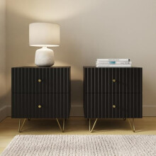 GFW Thalia Set of 2 Bedside Tables with Fluted Front, Modern Nightstands with 2 Drawers and Sturdy Legs for Bedroom Storage, Contemporary Side Tables