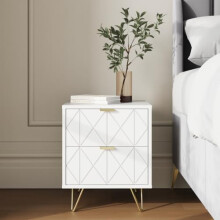 GFW Alora Bedside Tables 2 Drawers, Modern Nightstands with Geometric Diamond Drawer Fronts, Gold Handles & Hairpin Legs, Contemporary Bedroom Side