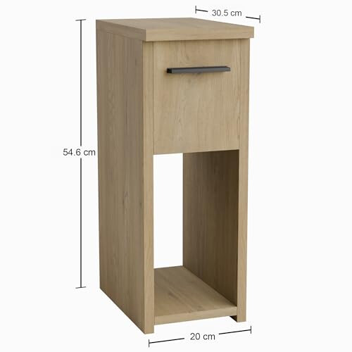 ComfortCove Narrow Bedside Table with Storage Shelf & Handle, Oak 2