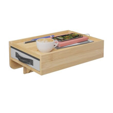 Relaxdays Clip-On Bedside Table, Bamboo, 14 x 37 x 26.5 cm, Drawer, Drink Holder, Hanging Tray, Floating Shelf, Natural