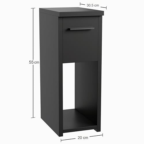 ComfortCove Narrow Bedside Table with Storage Shelf & Handle, Black 2