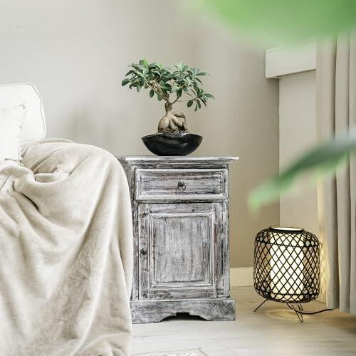 livasia Rustic Bedside Table, handmade cupboard from Bali (Whitewash) 1
