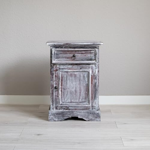 livasia Rustic Bedside Table, handmade cupboard from Bali (Whitewash) 2
