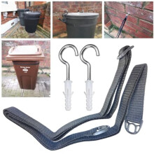 LTG PRO Wheelie Bin Wall Strap Holder – Heavy Duty No-Rattle Belt with Wall Hooks, Fence Fix Storm Protector, Prevents Bins Blowing Over in Wind,