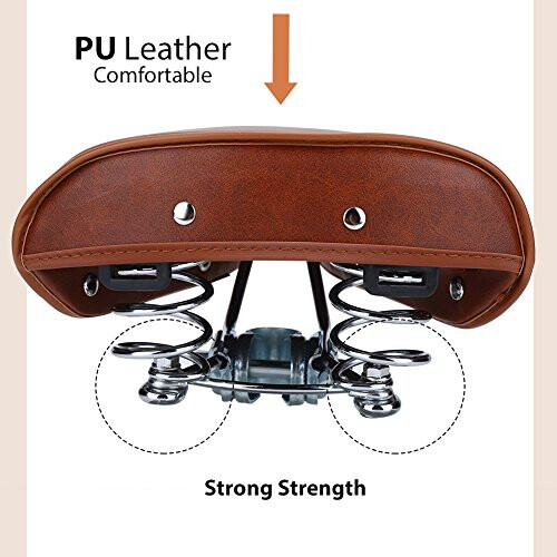 Bicycle Saddle, Universal Brown Rivets Bike Seat Comfortable Spring Bicycle Saddle with PU Leather 2