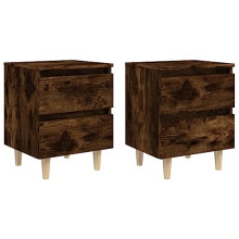 vidaXL Bed Cabinets with Solid Wood Legs, 2 pcs, Smoked Oak, 40x35x50cm, Chic 2 Drawer Nightstand, Scandinavian Style, Ideal for Bedroom and Living