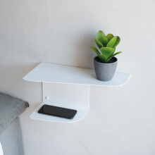 MILUKA Narrow Bedside Table Set of 2 | Minimalist White Nightstands 40 X 20 cm | Two-Shelf Modern Design | Floating Shelves for Bedroom or Slim
