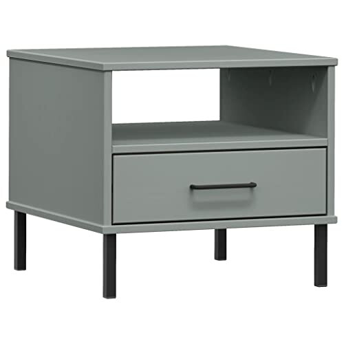 VidaXL vidaXL Bedside Table with Metal Legs Grey Solid Wood Pine OSLO