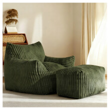 (Green, Corduroy) Velvet Bean Bag Chair with Footrest