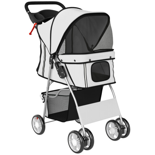 Grey Pet Stroller with Reflective Strips & Swivel Wheels