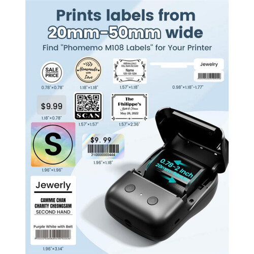 M108 Label Maker Machine, Portable  & USB Address Label Printer for Home School
