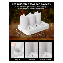 6 Pcs Rechargeable Flickering Tea Lights with Remote Timer,Battery Operated ,LED Flameless Tealight with Charging Base,