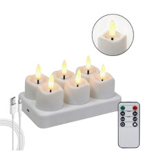 6 Stuks Oplaadbare Flikkerende Theelichten met Afstandsbediening, Batterijgevoed, LED Vlamloze Theelicht met Oplaadbasis,