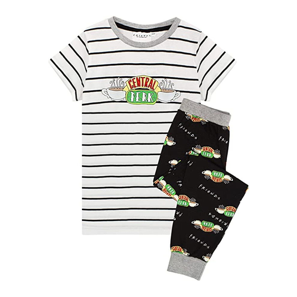 Friends (13-14 Years, White/Black) Girls Central Perk Logo Long Pyjama Set