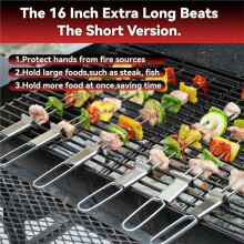 6Pack Skewers for Grilling,16.5" Double Pronged Flat Stainless Steel BBQ Skewer with Push Bar-Kabob Skewers Skewer Stick