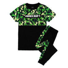 (6-7 Years, Green/Black) Minecraft Boys Creeper Short-Sleeved Long Pyjama Set