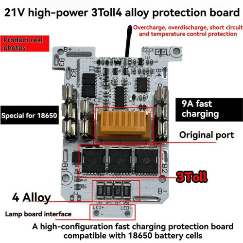 Protection Board for  18650 Battery Pack 9A Fast Charge Board with Temperature Control LED Indicator Button Board 2