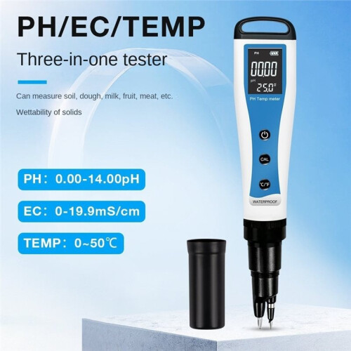 3in1 PH EC Temperature Meter, Waterproof Portable PH Tester with Probe, Digital PH Conductivity Temp Detector