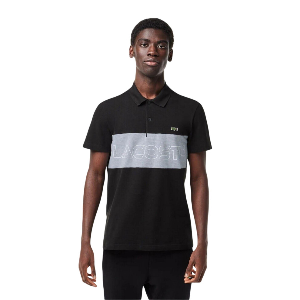 Lacoste (M, Black/Silver) Mens Colour Block Petit Pique Regular Polo Shirt