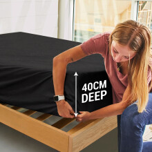 (Black, Double) Extra Deep Fitted Sheets 40cm Bedsheet Single Double King & Super King