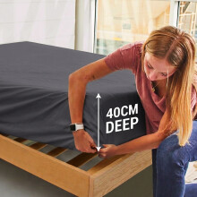 (Charcoal, Super King) Extra Deep Fitted Sheets 40cm Bedsheet Single Double King & Super King