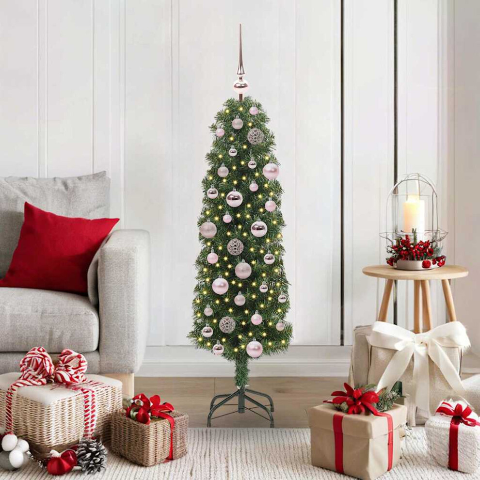 vidaXL Artificial Christmas Tree 120cm Green with 150 LEDs & Pink Balls - Image 2